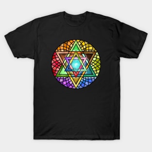 Rainbow Star of David Stained Glass Art T-Shirt